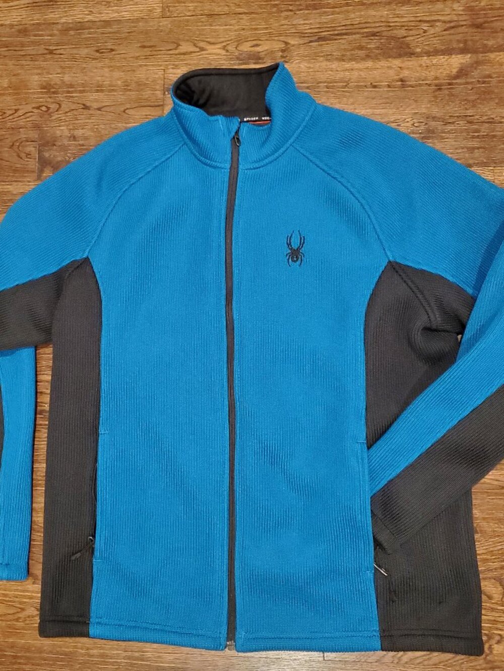 Spyder Mens Sweater Weight Fleece Full Zip Jacket XL Blue Black Web Logo Outdoor